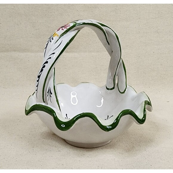 Vintage RCCL Portuguese ART Ceramic Hand Painted Basket Floral - 1988 - Picture 4 of 11